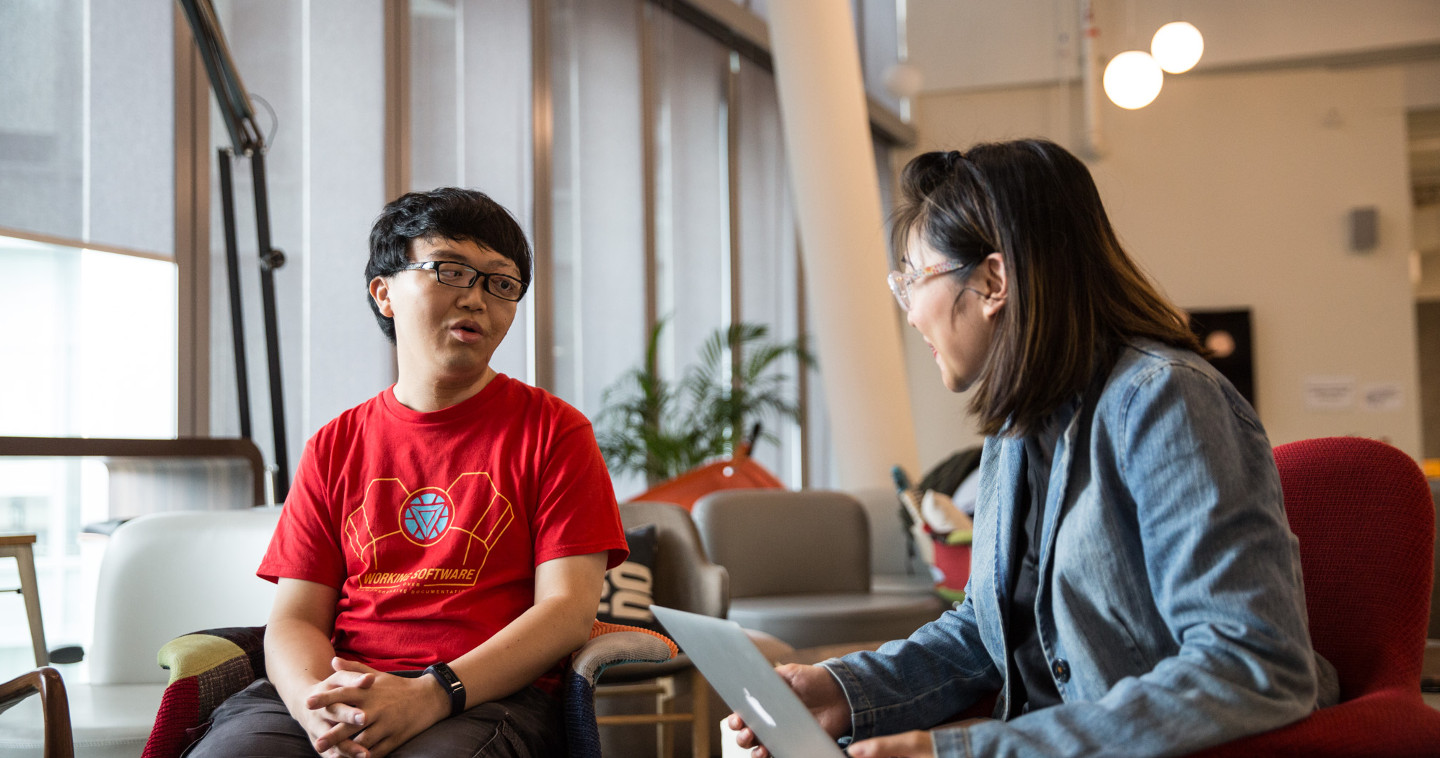 A young man being interviewed on his work experiences