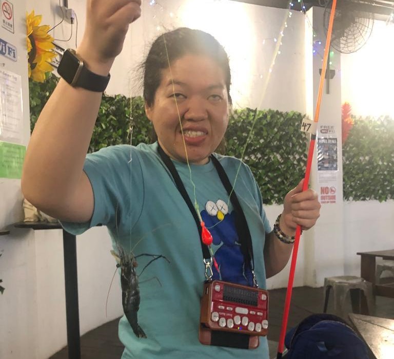 Siew ling with her prawn catch of the day Siew ling with her prawn catch of the day