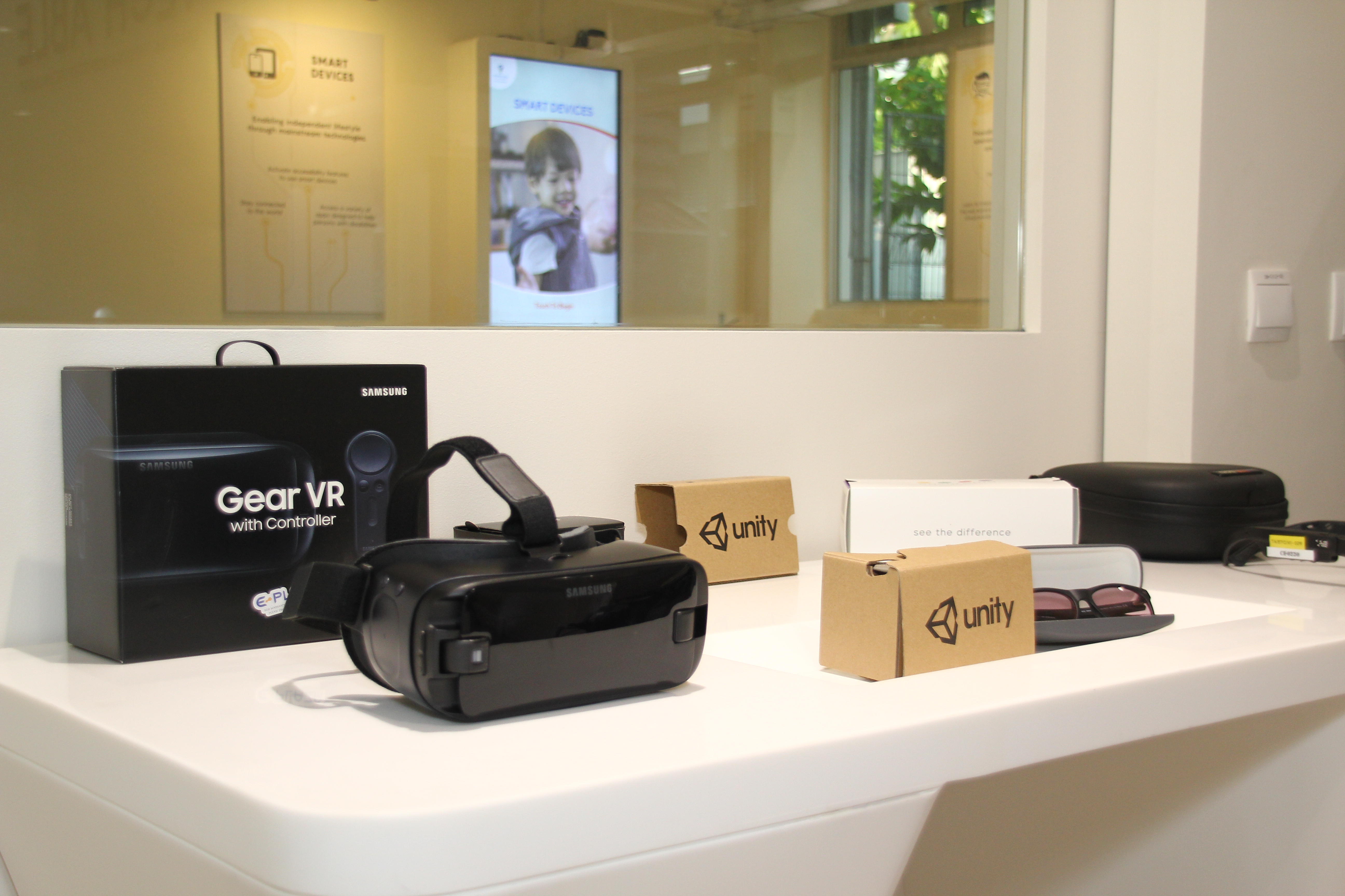 A showcase of Virtual Reality (VR) glasses and other wearables in the Play and Innovation Zone A showcase of Virtual Reality (VR) glasses and other wearables in the Play and Innovation Zone