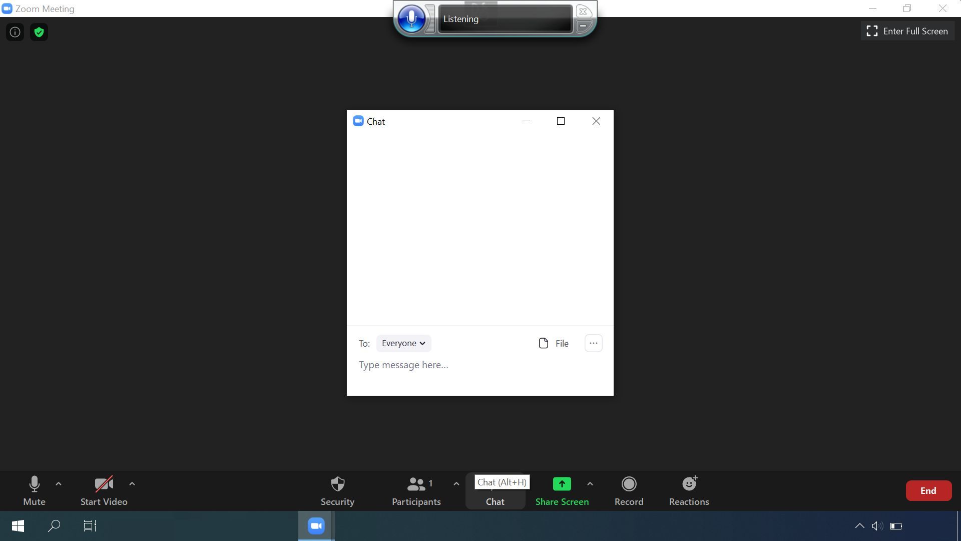 Screenshot of the chat window opened successfully with MouseGrid via voice command.