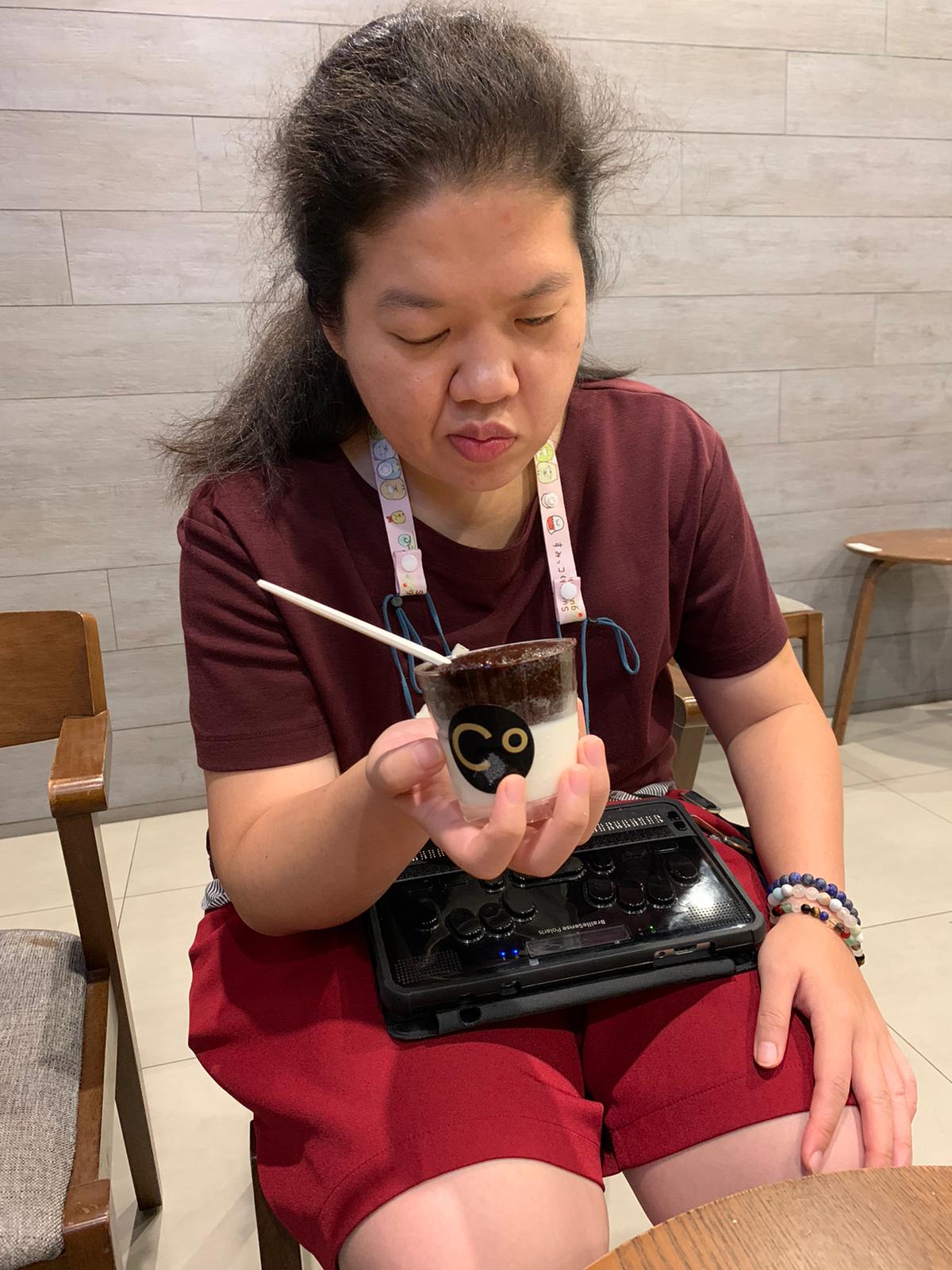 Siew Ling eating Cuppa Lava Cake