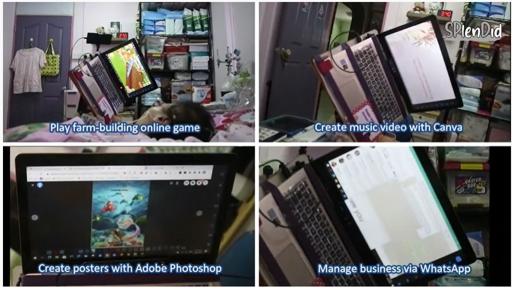 Some examples of tasks that Vivian often carries out with the use of the eye-gaze system. Some examples of tasks that Vivian often carries out with the use of the eye-gaze system such as play farm building online game, creating Music video with Canva, Creating posters with Adobe photoshop and managing business via WhatsApp