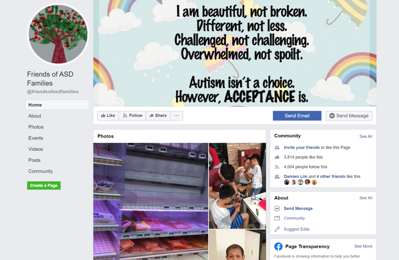 Screenshot of the Facebook group for Friends of ASD Families.